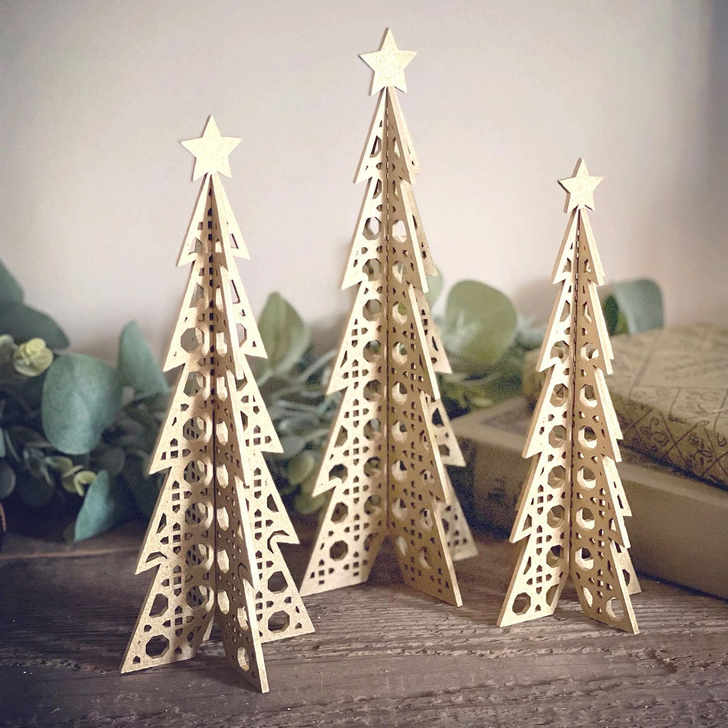3D Rattan Cane Christmas Trees Shelf Sitters (Set of 3)