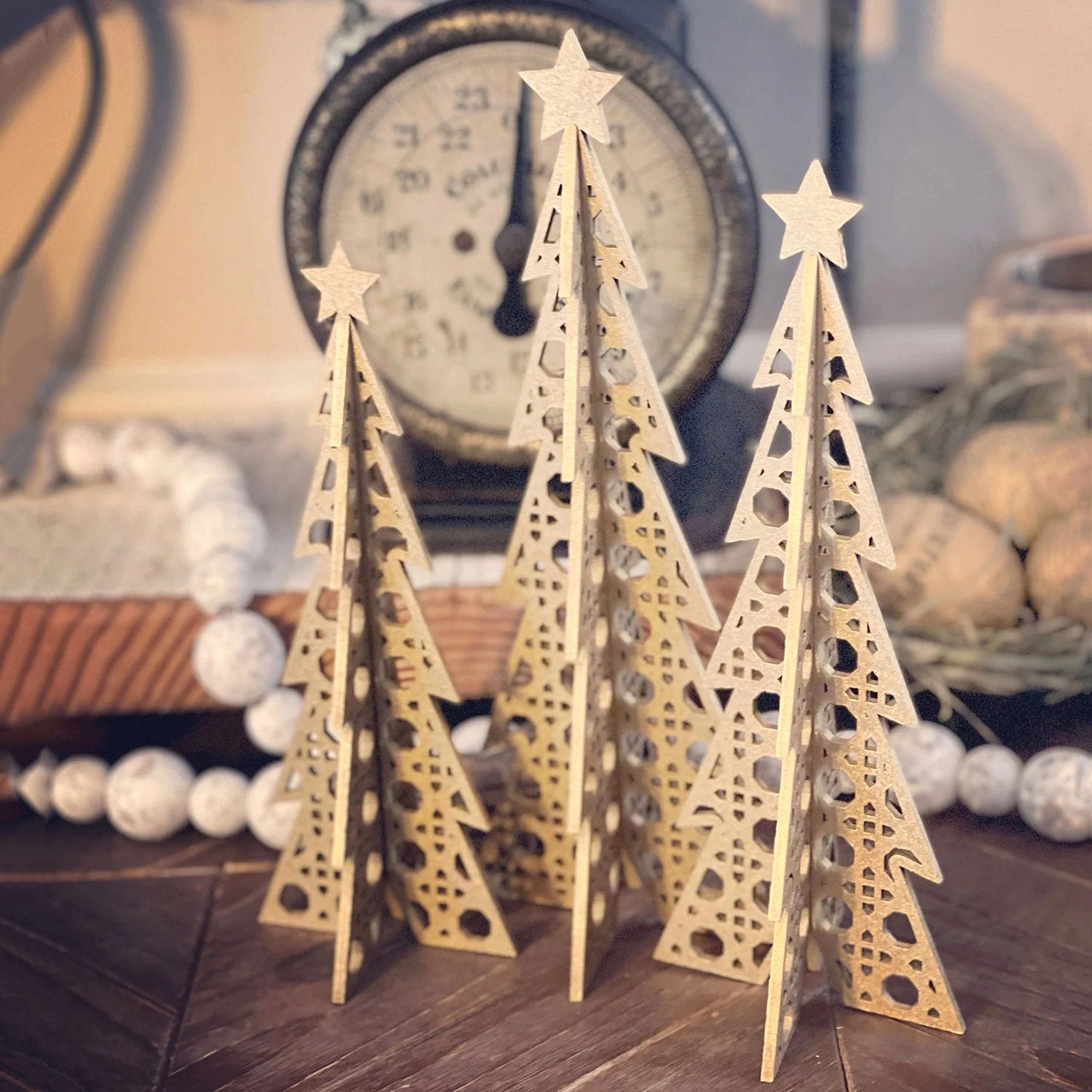 3D Rattan Cane Christmas Trees Shelf Sitters (Set of 3)
