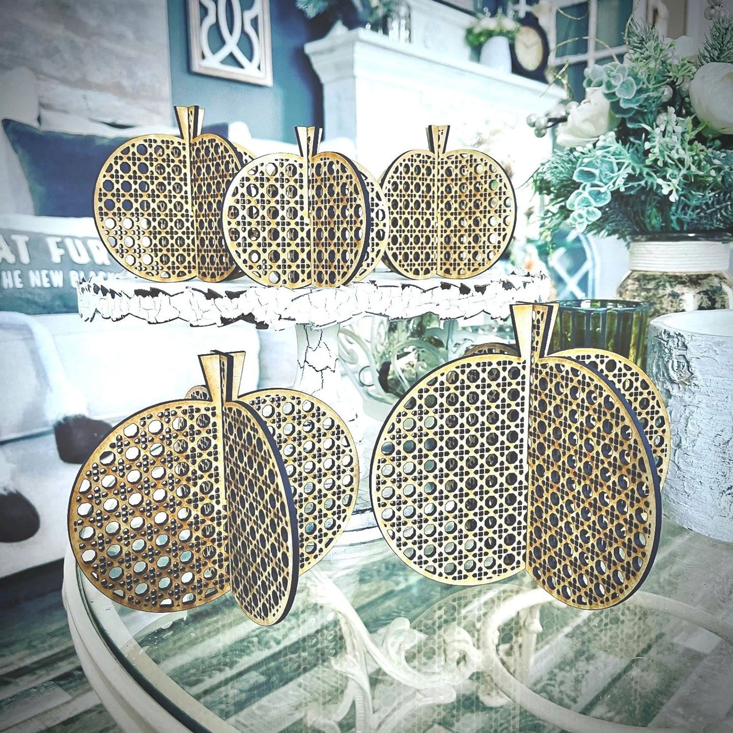 3D Rattan Cane Pumpkins Shelf Sitters (Set of 5)