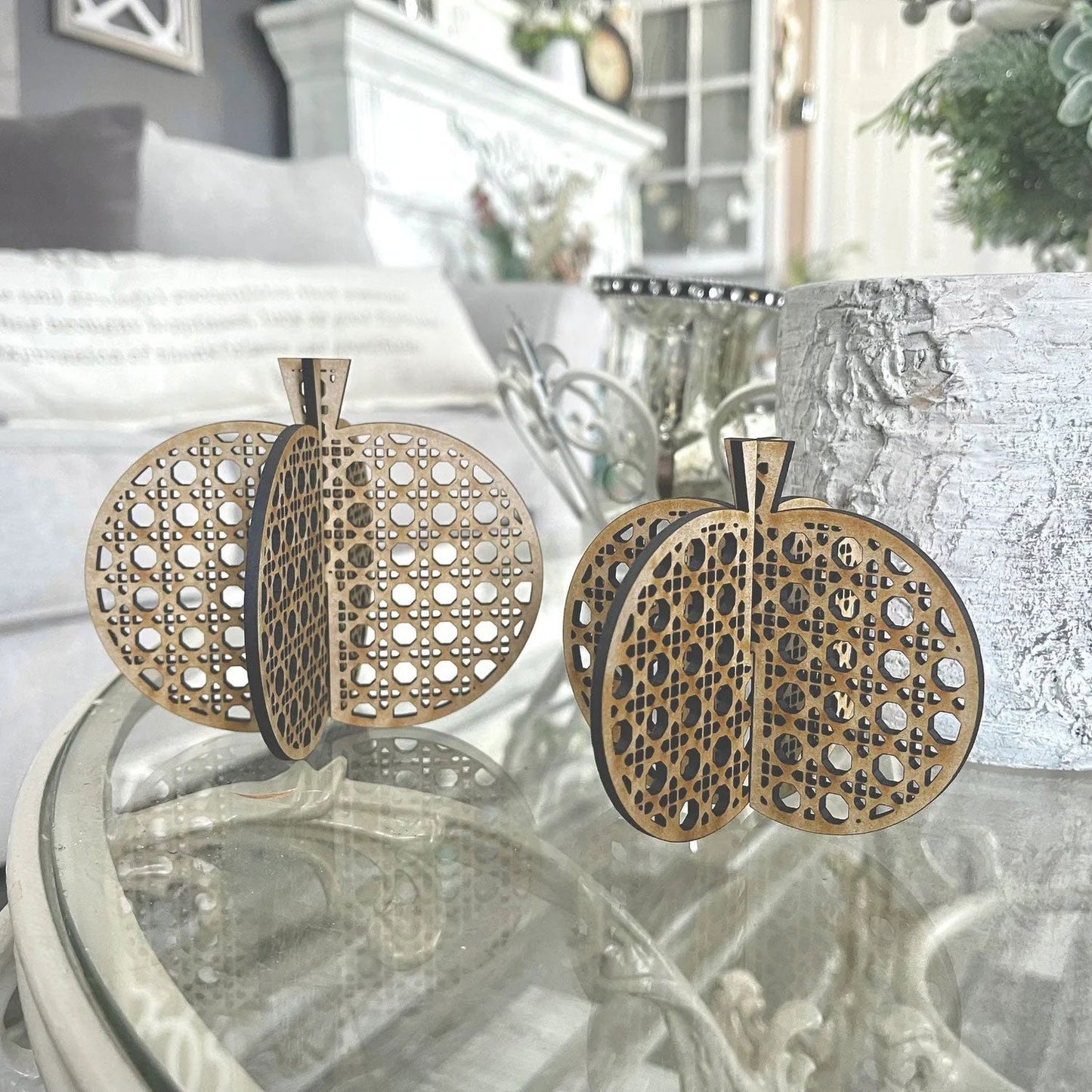 3D Rattan Cane Pumpkins Shelf Sitters (Set of 5)