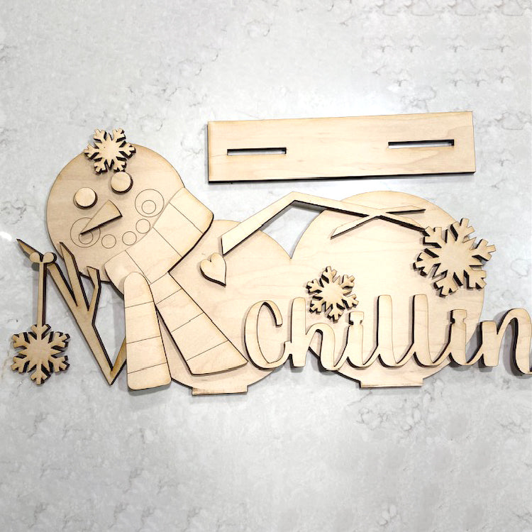 Chillin Snowman Shelf Sitter Mantel Winter Sign