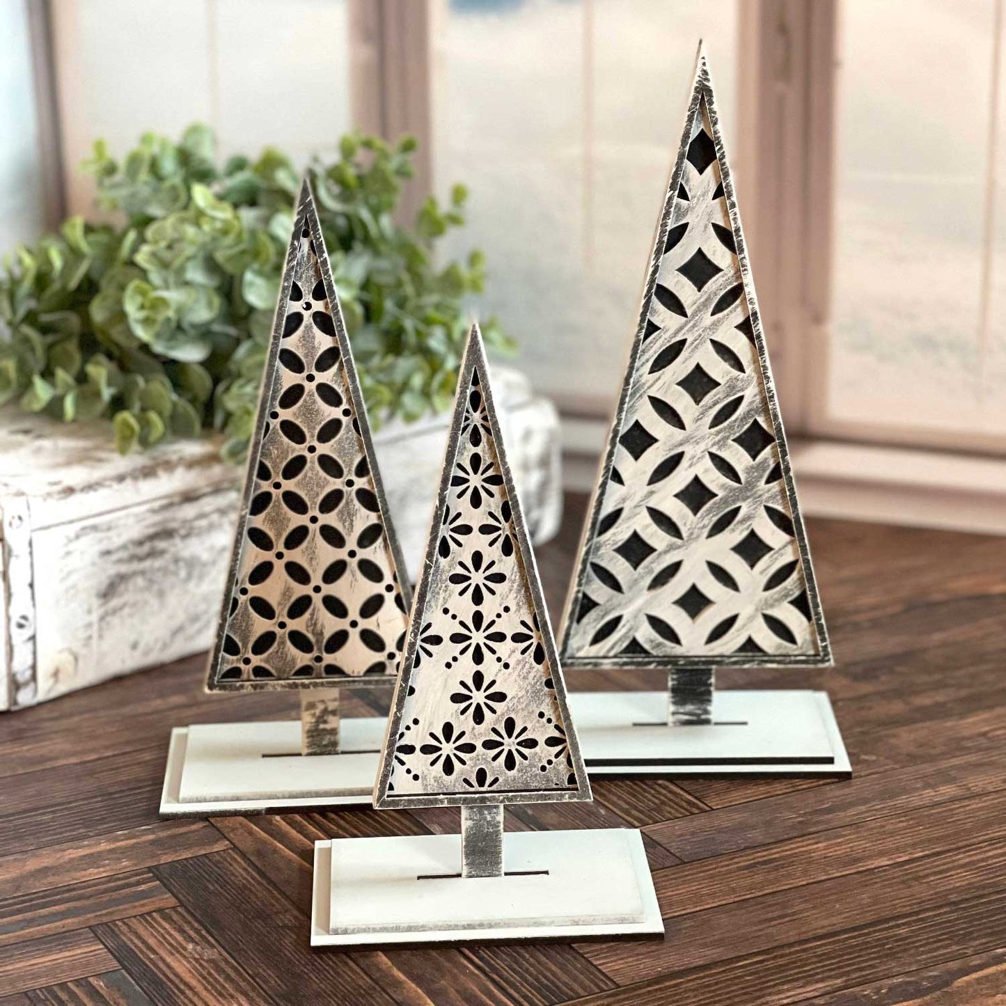 Farmhouse Style Christmas Tree Trio Shelf Sitters