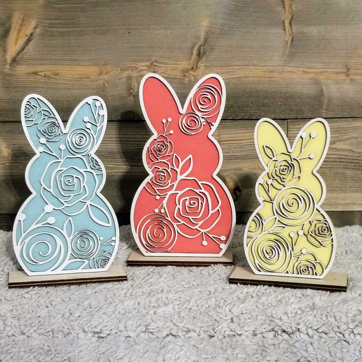 Floral Easter Bunnies Shelf Sitter (Set of 3)