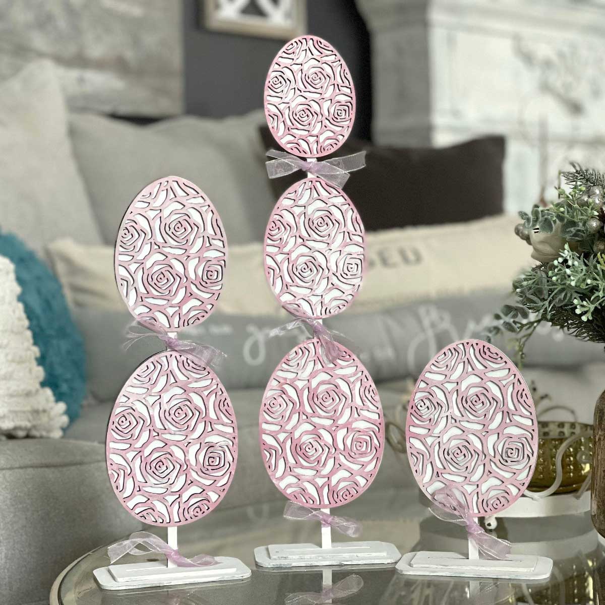 Floral Easter Egg Topiary Shelf Sitter (Set of 3)