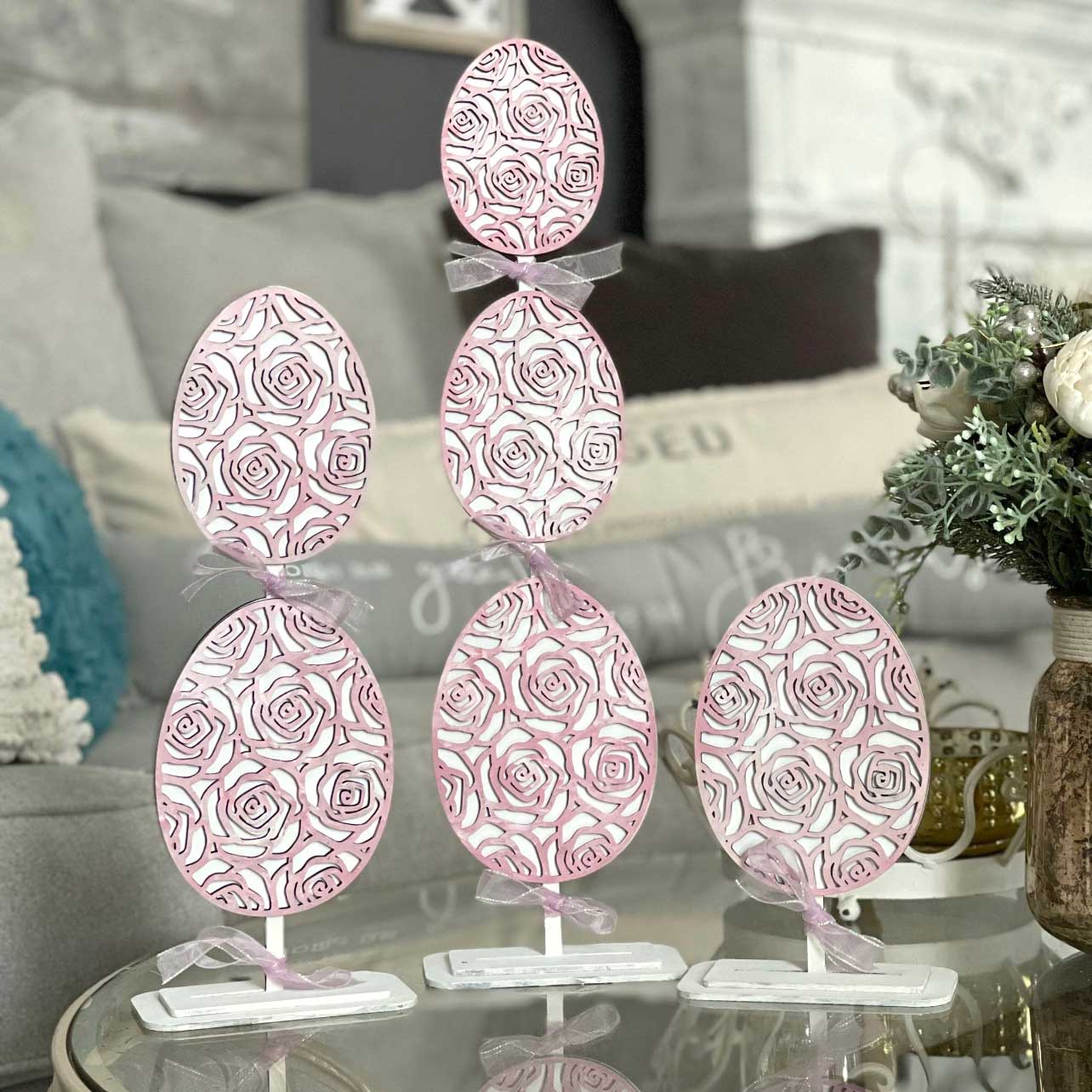 Floral Easter Egg Topiary Shelf Sitter (Set of 3)
