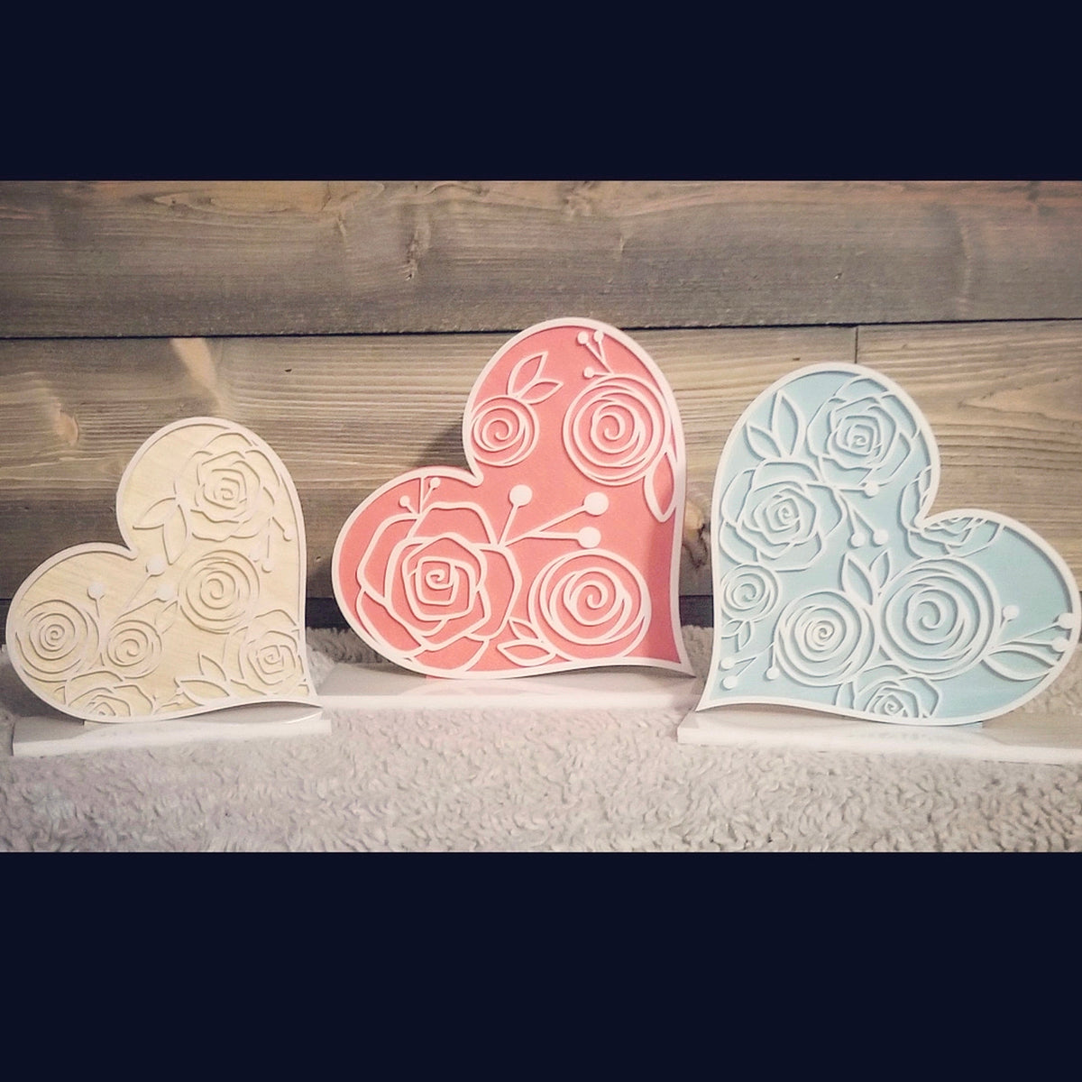 Floral Valentine Hearts Shelf Sitters (Set of 3)