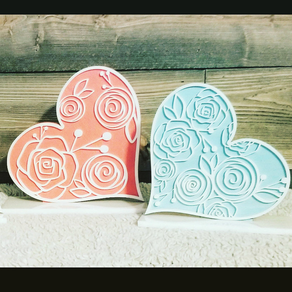 Floral Valentine Hearts Shelf Sitters (Set of 3)