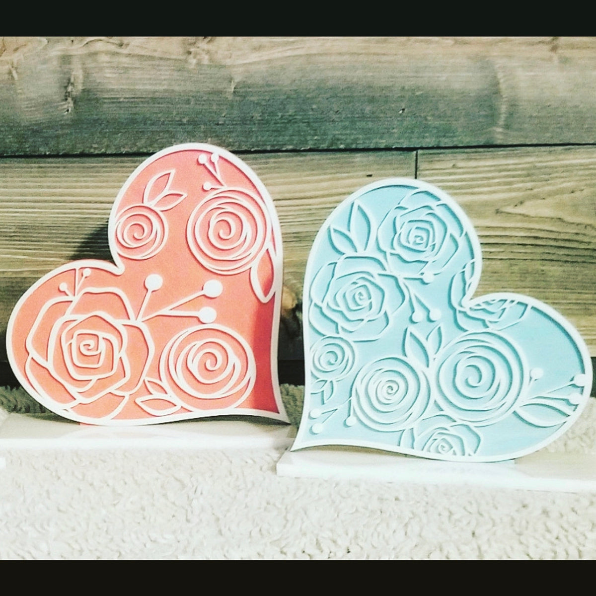 Floral Valentine Hearts Shelf Sitters (Set of 3)