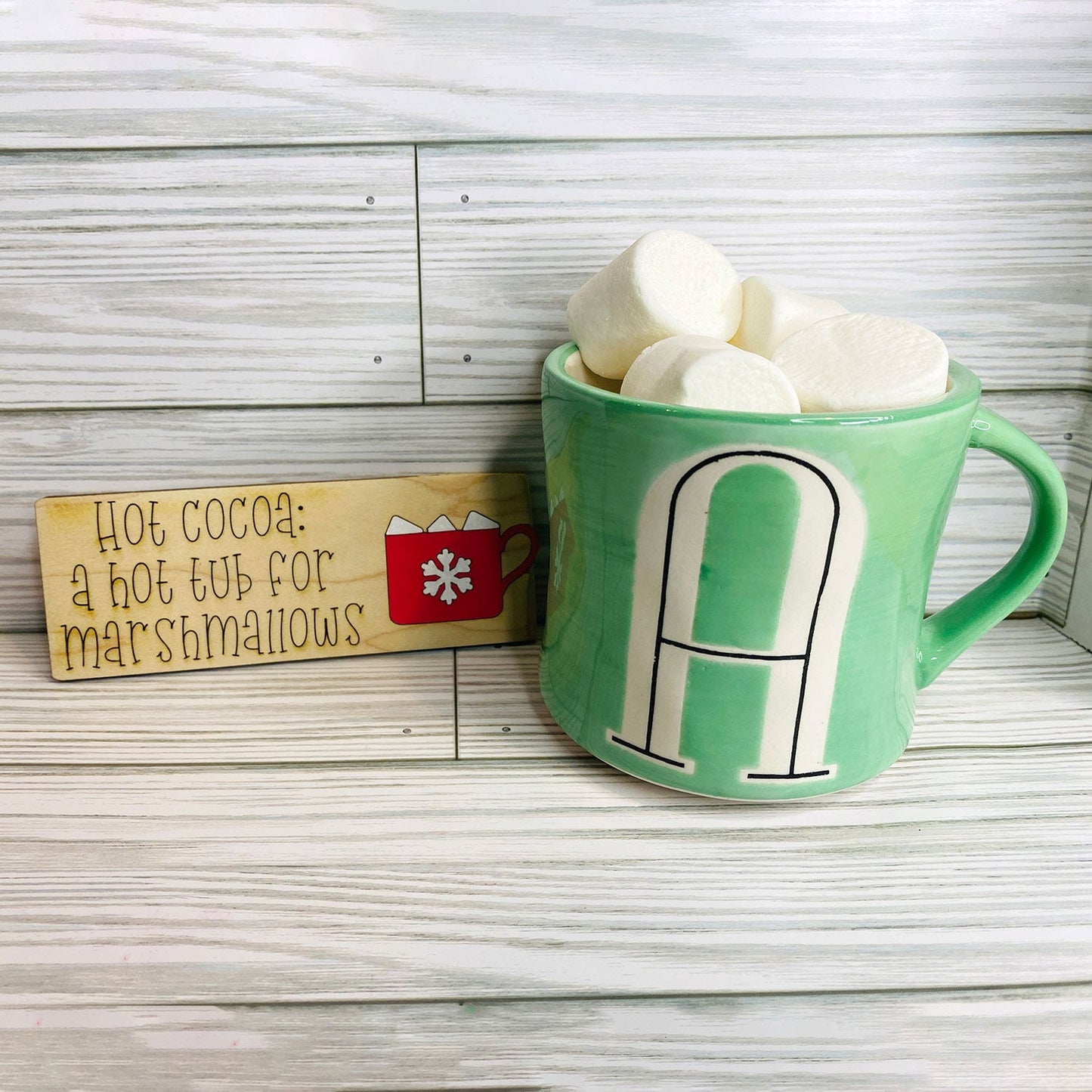 Hot Cocoa Marshmallow Hot Tub Funny Coffee Bar Shelf Sitter Sign