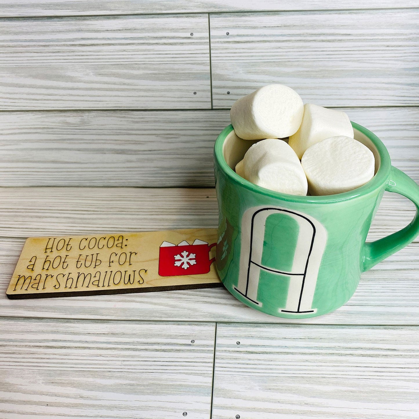 Hot Cocoa Marshmallow Hot Tub Funny Coffee Bar Shelf Sitter Sign