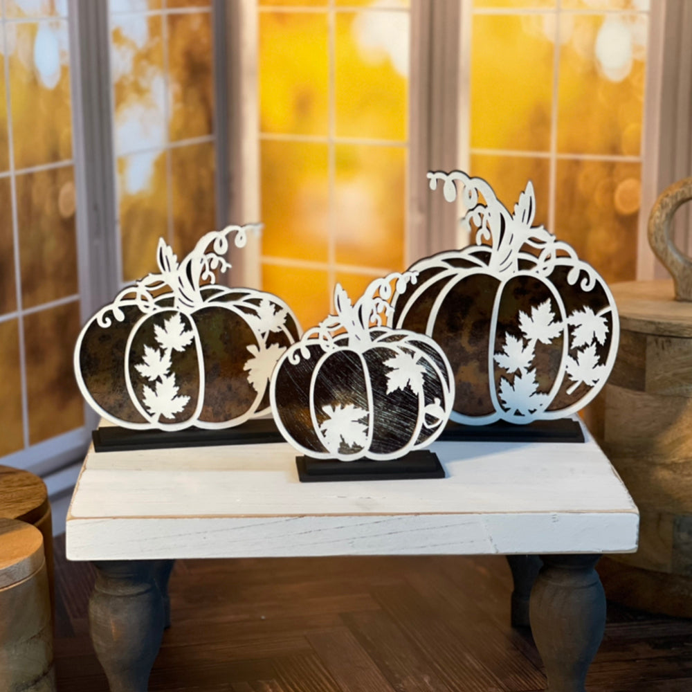 Maple Leaf Pumpkins Shelf Sitters (Set of 3)