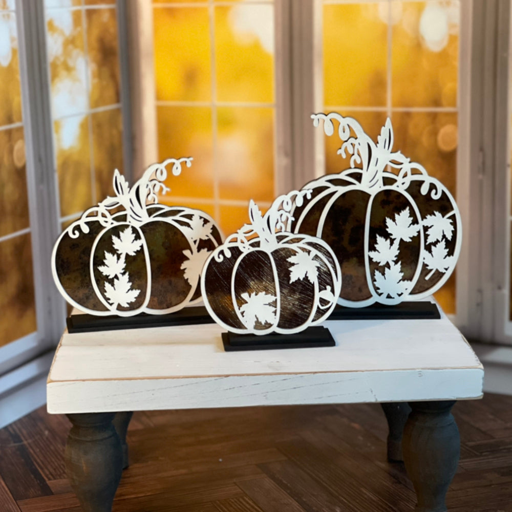 Maple Leaf Pumpkins Shelf Sitters (Set of 3)