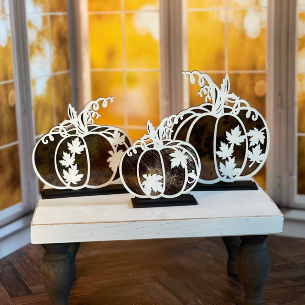 Maple Leaf Pumpkins Shelf Sitters (Set of 3)