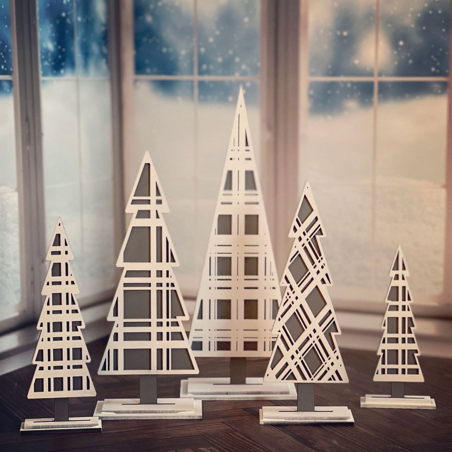 Plaid Winter Trees Shelf Sitters (Set of 5)