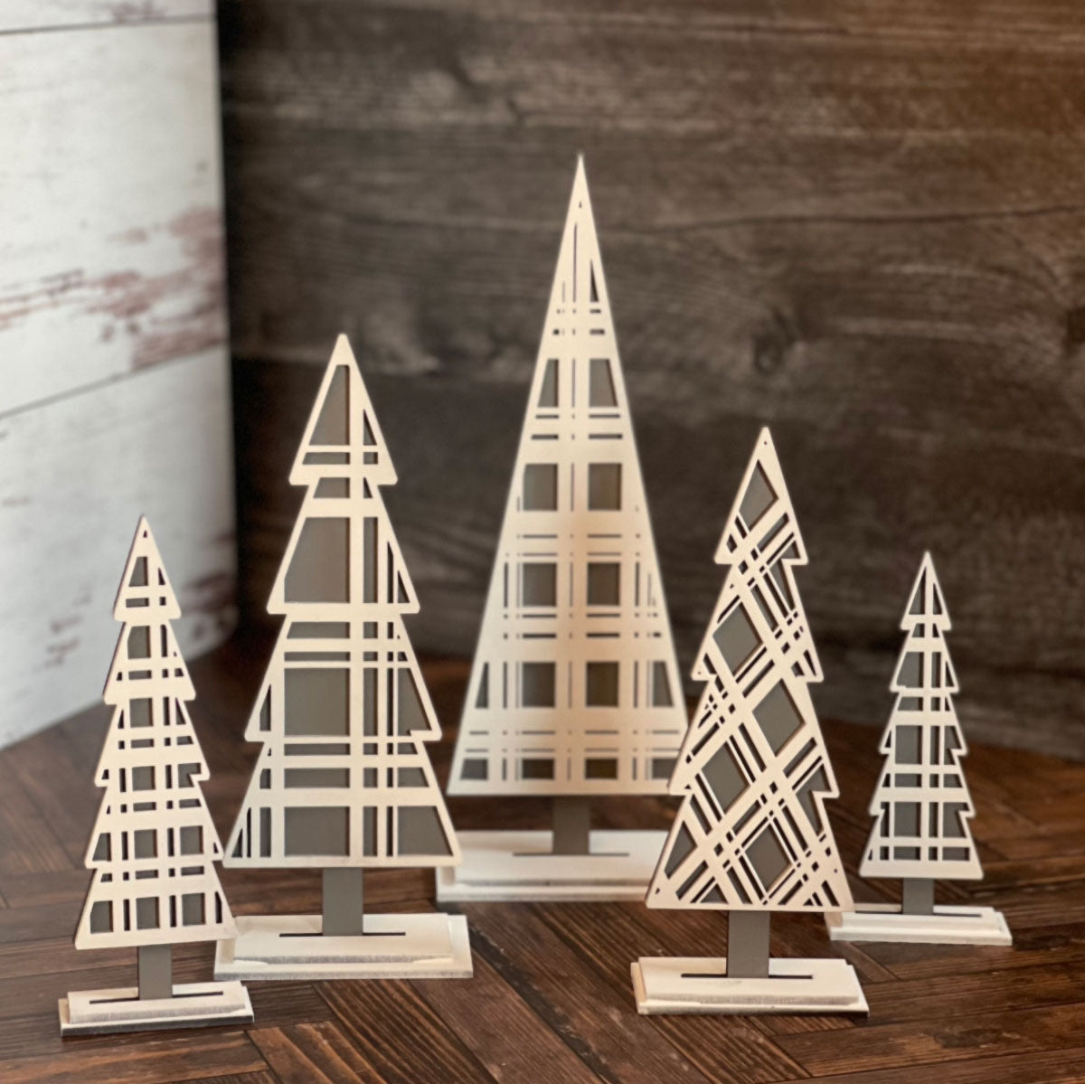 Plaid Winter Trees Shelf Sitters (Set of 5)