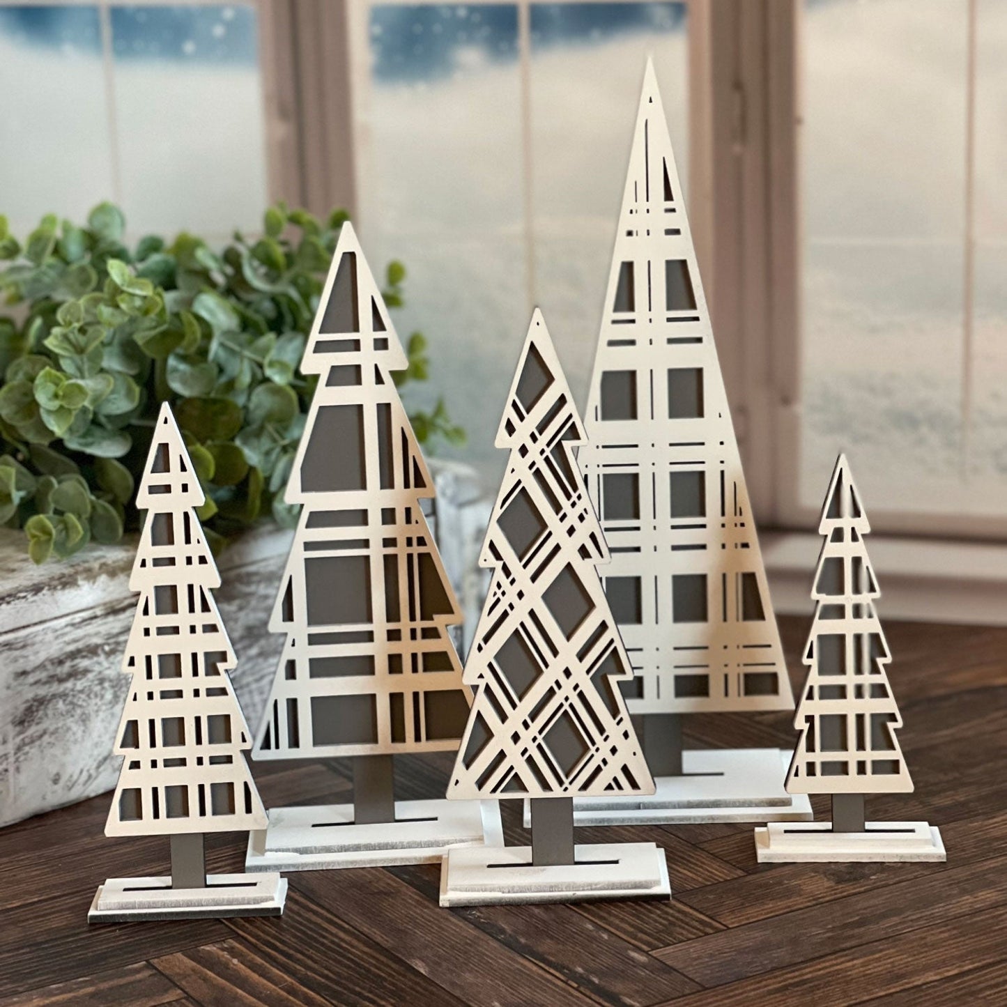 Plaid Winter Trees Shelf Sitters (Set of 5)