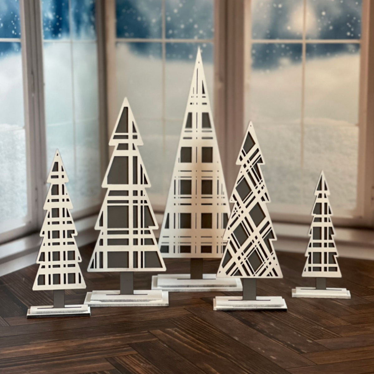 Plaid Winter Trees Shelf Sitters (Set of 5)
