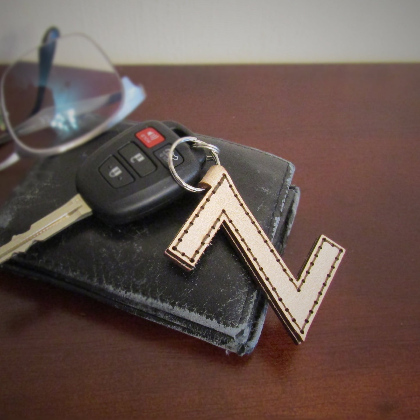 Stitched Leather Initial Keychains Set