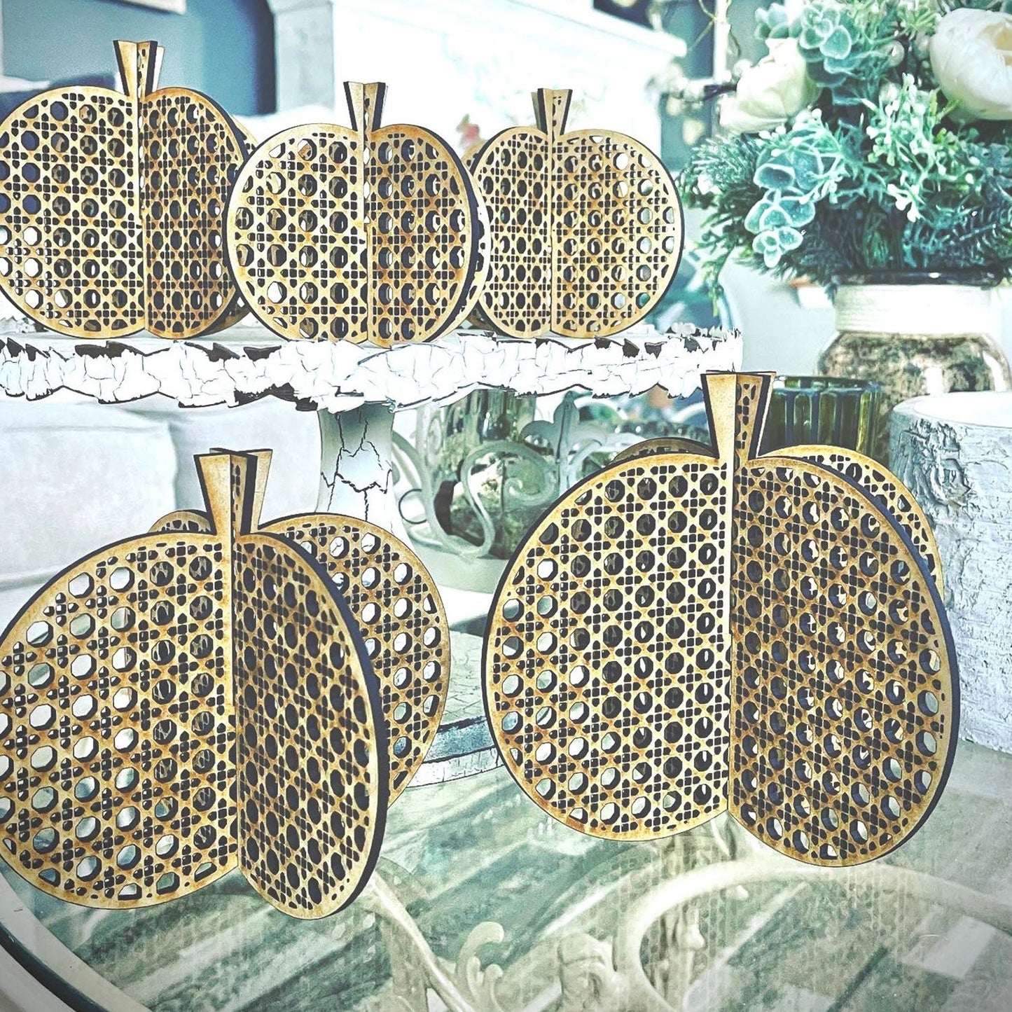 3D Rattan Cane Pumpkins Shelf Sitters (Set of 5)