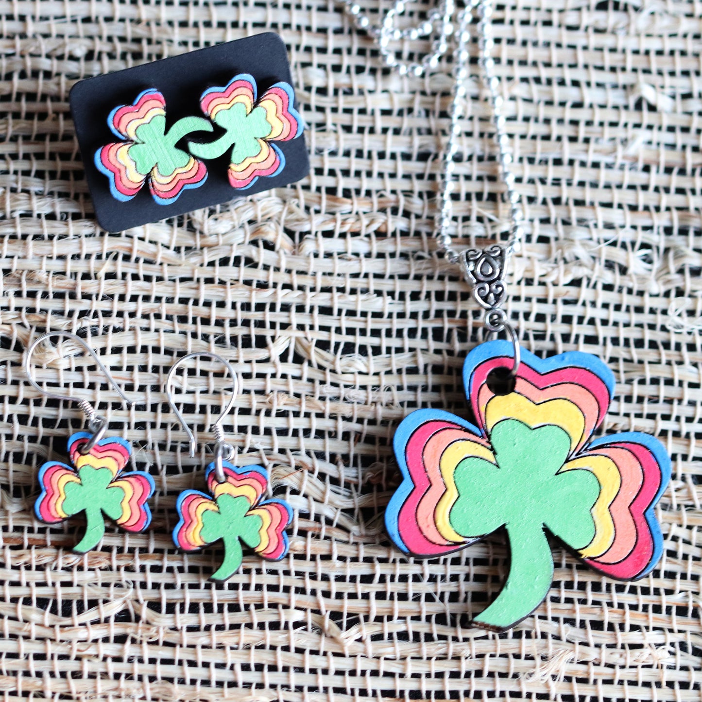 Lucky Clover Pendant and Earrings