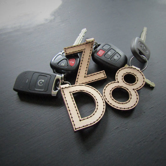 Stitched Leather Initial Keychains Set