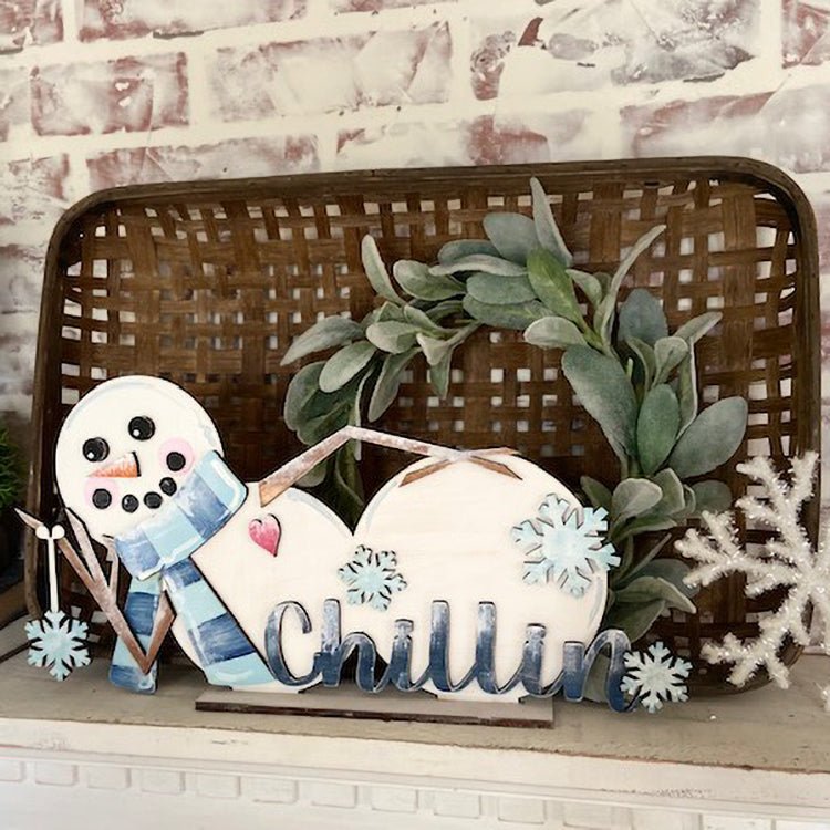Chillin Snowman Shelf Sitter Mantel Winter Sign