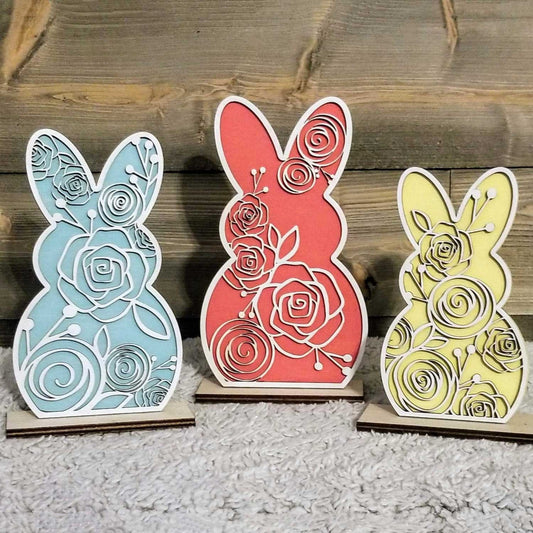 Floral Easter Bunnies Shelf Sitter (Set of 3)