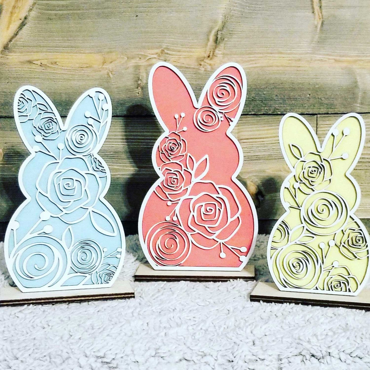 Floral Easter Bunnies Shelf Sitter (Set of 3)