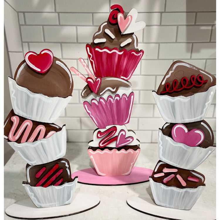 Valentine Stacked Chocolate and Cupcake Trio Shelf Sitter